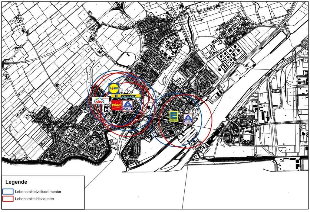 Abb. 63: Nahversorgungssituation Brunsbüttel (schematisch) Kartengrundlage: Stadt