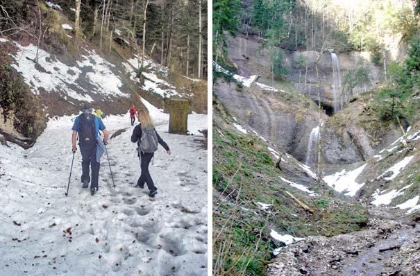 Der Abstieg von der Wolfsgrueb über die Tössscheidi nach Steg ist facettenreich: Zuerst (gut begehbare) Schneefelder, nach der