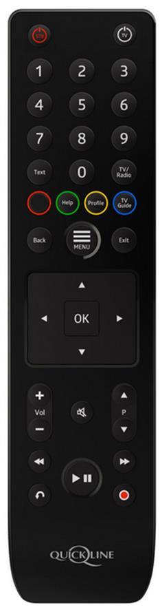 STB: Power Taste Schaltet Quickline Box ein/aus Für zukünftige Anwendung reserviert Text: Öffnet den Teletext Quickline TV Fernbedienung TV/Radio: zurück zu live!