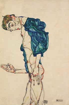 / Private collection, Courtesy Galerie Jérôme de Noirmont Egon Schiele 1890-1918»Prediger«(Selbstakt mit blaugrünem Hemd),