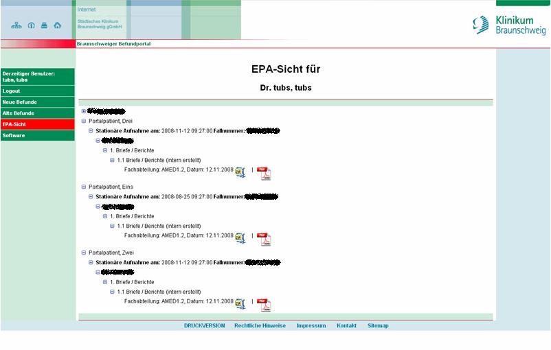 Befundportal Architektur Befundabruf über EPA-Sicht personalisierte Sicht auf die Dokumente in der EPA