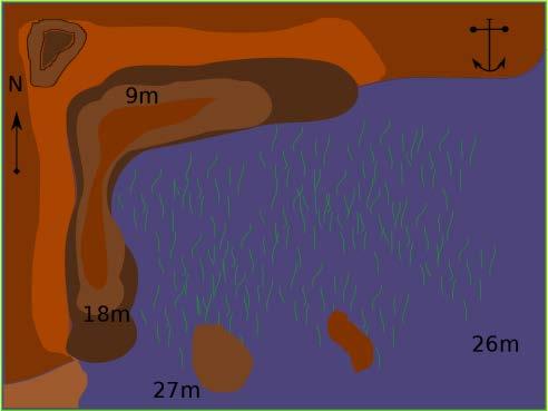 Sehenswürdigkeiten des Tauchplatzes aufmerksam. Normalerweise wird auch die Richtung angegeben wo sich Norden befindet. Andere Angaben beziehen sich auf Tiefen und wo der Tauchgang begonnen wird.
