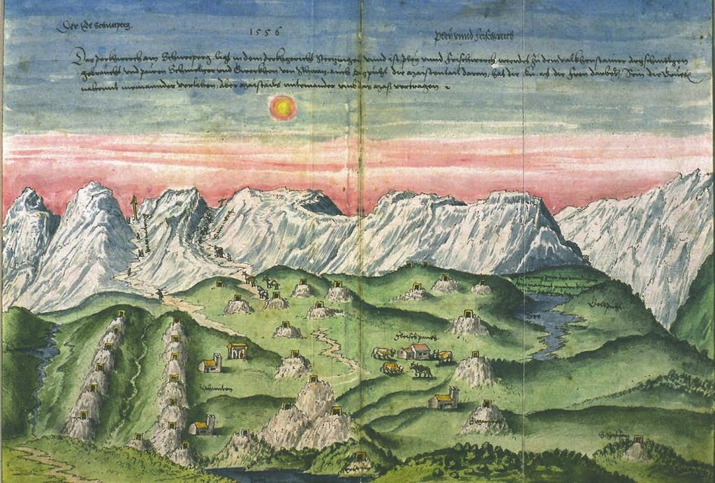 Abb. 2: Schneeberg/Moos in Passeier: Historische Abbildung des Reviers aus dem Schwazer Bergbuch (1556).