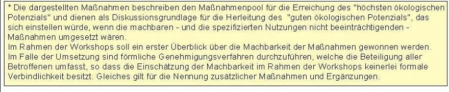 Workshop Spielregeln zur Einstufung der Maßnahmen Kosten sind nur für die Priorisierung ein relevantes Kriterium bei unklarer Sachlage soll die Machbarkeit weiter geprüft werden