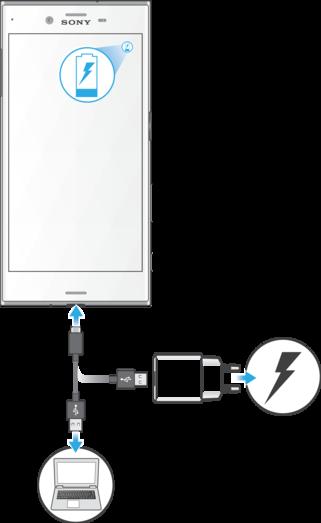 Akku und Wartung Laden des Geräts Verwenden Sie immer ein Original-Ladegerät und USB Type-C -Kabel von Sony, die für das jeweilige Xperia Modell vorgesehen sind.