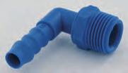 + Winkel-Schlauchanschlüsse aus Polyamid 66 Winkel-Schlauchanschluss blau mit konischem Aussengewinde Für Druck -0.99 bis 12.5 bar bei 25 C. Für Druckluft, Vakuum, Wasser, Oel und Emulsionen.