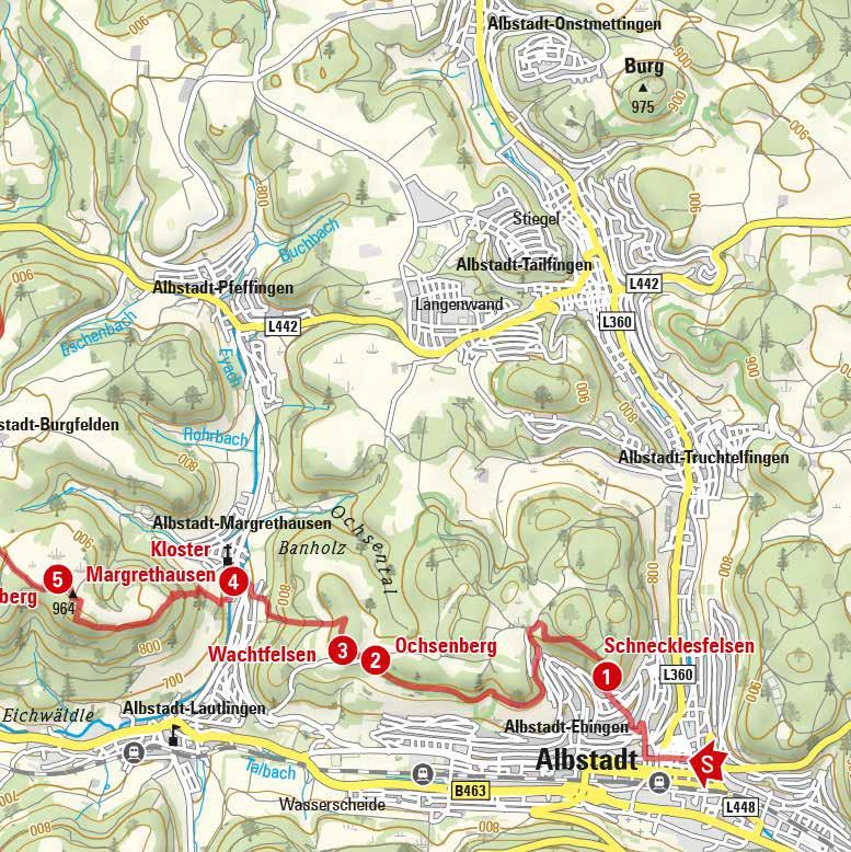 62 63 m 1200 1050 900 750 600 km 2 4 6 8 10 12 14 16 18 20 22 Wir verlassen Zillhausen und steigen entlang eines Bachlaufs bergan.
