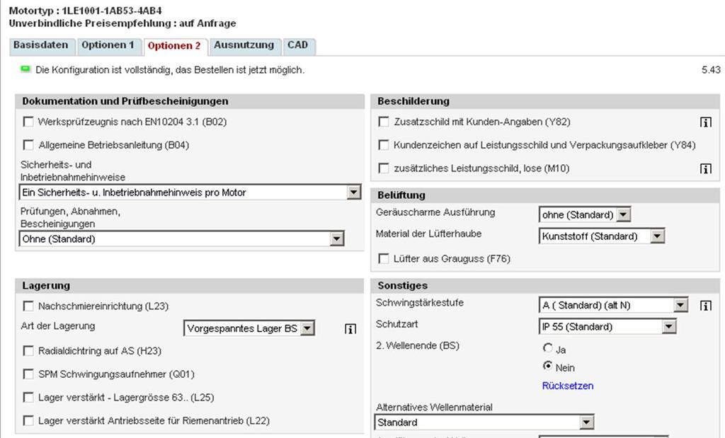 Auswahl IEC- Motoren Optionen 2 Bestellnummer / MLFB komplett Werksprüfung Zusatzschilder