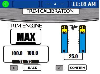 Kpitel 2 - Einrichtung und Klirierung 6. Wenn ds Feld TRIM ENGINE (Motor trimmen) zur mximlen Aufwärtstrimmung (MAX) uffordert, lle Motoren oder Antriee gnz nch oen in die Anhängerposition trimmen.