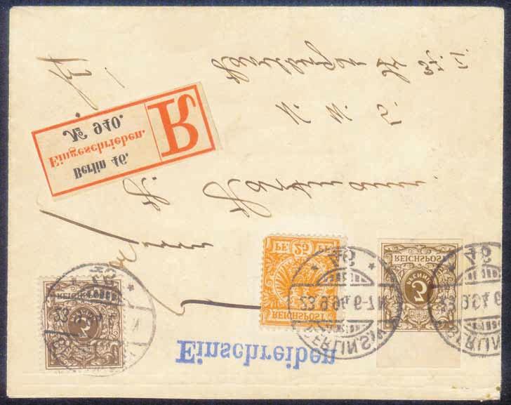 14489: Einschreibebrief innerhalb Berlins vom 23.9.1894 mit UNGEZÄHNTER 3 Pfennigmarke in dunkelockerbraun.