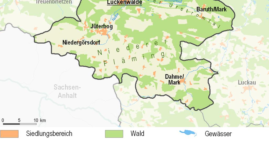 Der Landkreis TF bildet zusammen mit Potsdam-Mittelmark, Havelland und den kreisfreien Städten Potsdam und Brandenburg an der Havel die bevölkerungsreichste und von der Fläche her zweitgrößte