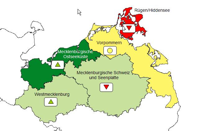 Mecklenburg-Vorpommern (+ 5% bis +12,6 %),