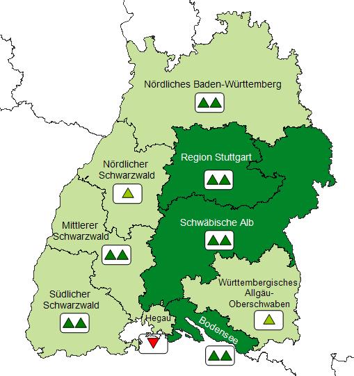 Baden-Württemberg (+ 5% bis +12,6 %),