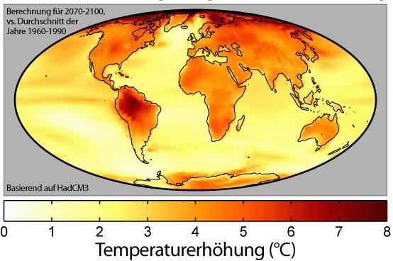 Klimawandel / Globale Erwärmung Projektionen globaler Erwärmung für das A2