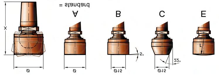 Kugel- oder Pendelelektroden-Tabelle für Standardform A Konus Ø X Nummer Bestellnummer 1:10 = 8.9 30 50 Nr. 15 153002A1-000 1:10 = 8.9 22 50 Nr. 15 152202A1-000 1:10 = 10 30 50 Nr.