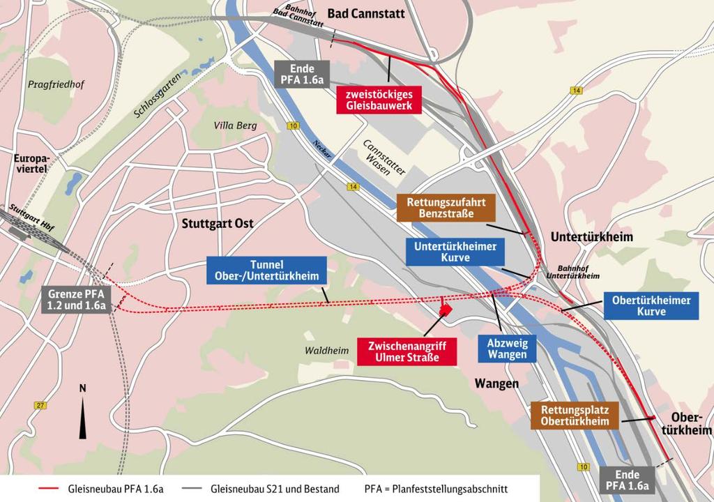 Der Abschnitt im Detail: Übersicht Planfeststellungsabschnitt 1.6a Der PFA 1.6a ist Teil des Projekts Stuttgart 21.