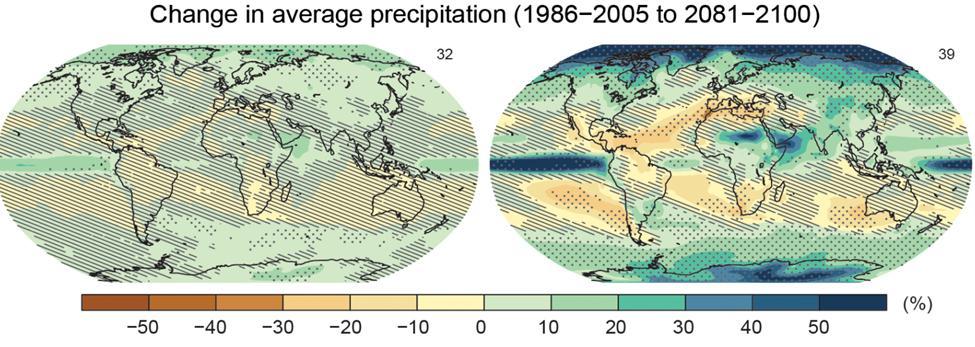 Veränderungen beim durchschnittlichen Niederschlag 1986-2005 zu 2081-2100 RPC2.6 RCP8.