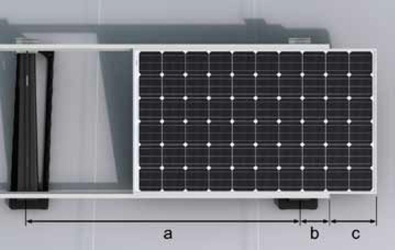 2 Bestimmen der Dimensionen a), b), c) und d) Aufgrund der verschiedenen Systeme Sika SolarMount-1 und dem systembedingten Überstand der Module über die Montageschiene, ist der Abstand zwischen zwei