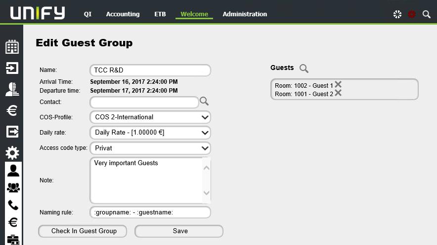 OpenScape Accounting + Welcome Welcome - die Mehrwerte und Funktionen im Detail Check In / Out, auch für Gruppen