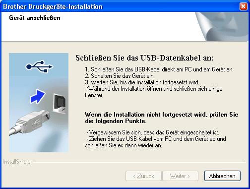 USB Windows Für Nutzer des USB-Anschlusses unter Windows 7 Vor der Installation b Klicken Sie auf Druckertreiber installieren und klicken Sie auf Ja, wenn Sie die Lizenzvereinbarung akzeptieren.