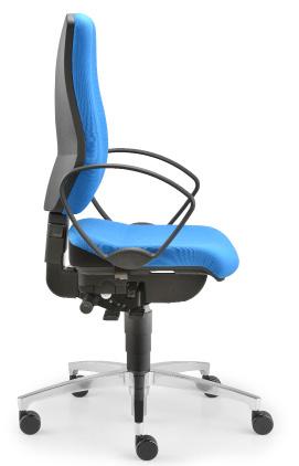 Swivel chair with high, 6 cm height-adjustable backrest (62 cm) and double-curvature posture seat as well as height- and widthadjustable armrests.