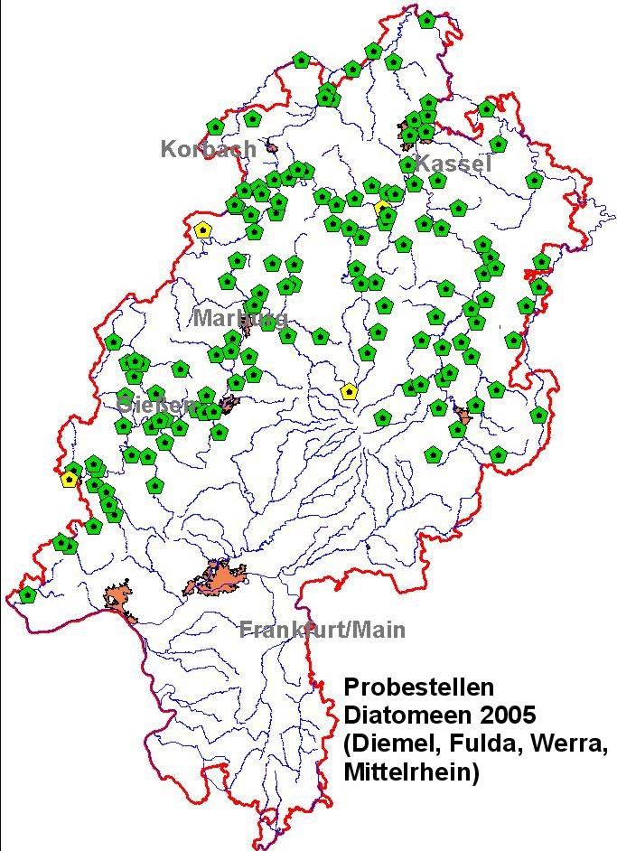 Probestellen Diatomeen insgesamt 140 Gewässerstrecke verschiedene Fließgewässertype n Typ Beschreibung 51 5 Bach, silkat/grundgebirge 56 5.