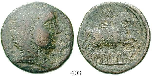 399 Bronze 27 mm 148-118 v.chr. 17,10 g. Kopf des Micipsa l. mit Lorbeerkranz / Pferd l. SNG Cop.504.