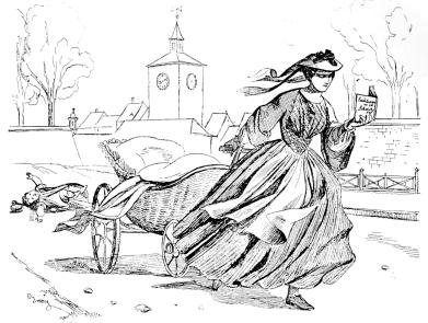 Das leselustige Kindsmädchen. Karikatur aus der Zeitschrift Postheiri vom 2.5.1863. schaurigen Angst vor der Strenge seines Vater und mit der zärtlichen Neigung zu seiner Mutter verbunden war.
