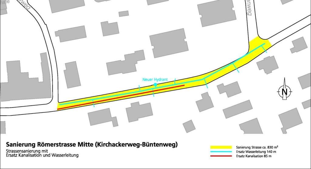 3. Antrag an den Gemeinderat 3.1 Für die Sanierung der Römerstrasse Mitte im Bereich der Kreuzung Kirchackerweg bis Büntenweg sei zu Handen der Budgetgemeindeversammlung vom 12.