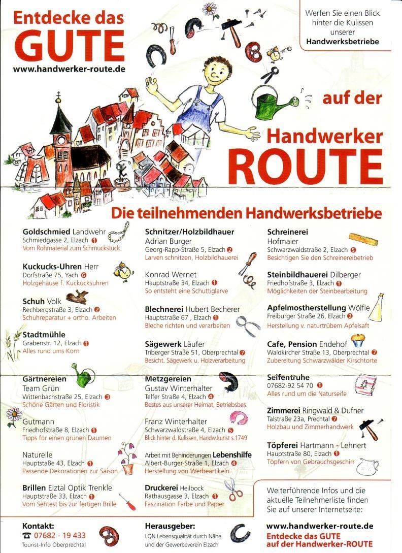 Themenbereich Tourismus / Gastronomie Handwerkerroute in Elzach Touristischer Stadtführer