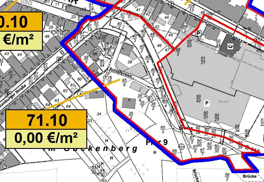 8.3 Ermittlung der zonalen Anfangs- und Endwerte der Zone 7. Die Zone 7. befindet sich im Bereich des Sanierungsgebietes Altstadt Diez, 3. Erweiterung (siehe nachfolgende unmaßstäbliche Darstellung).