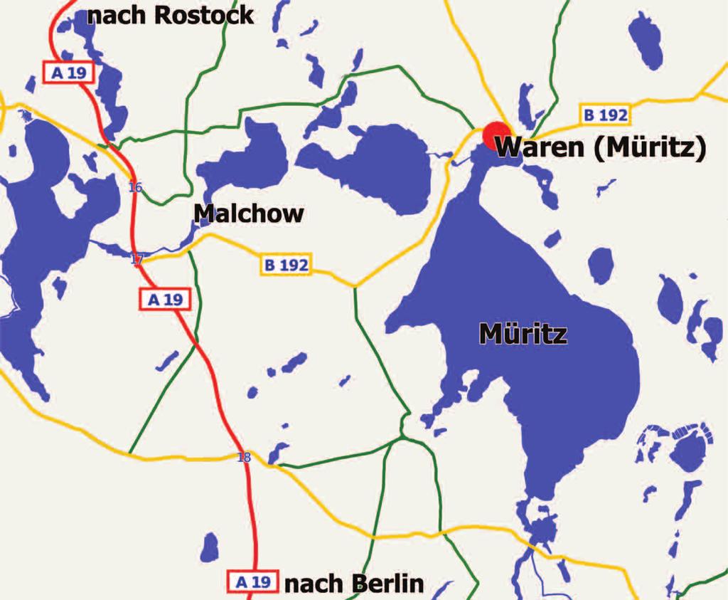 Anfahrt: Übr A19 Brlin-Rostock, Abfahrt Warn (Müritz), dann witr auf dr B192 Richtung Warn (Müritz). Nach Übrqurung dr Brück in Eldnburg bign Si nach ca. 1 km rchts zu unsrr Frinanlag ab.