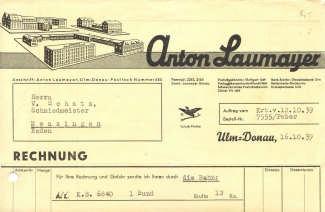 Los 0436 Ausruf: 15 Ulm, 1939/40: Anton Laumayer, Schraubenfabrik 5 Stücke Fabrikanlage. Format: 21x29,5.