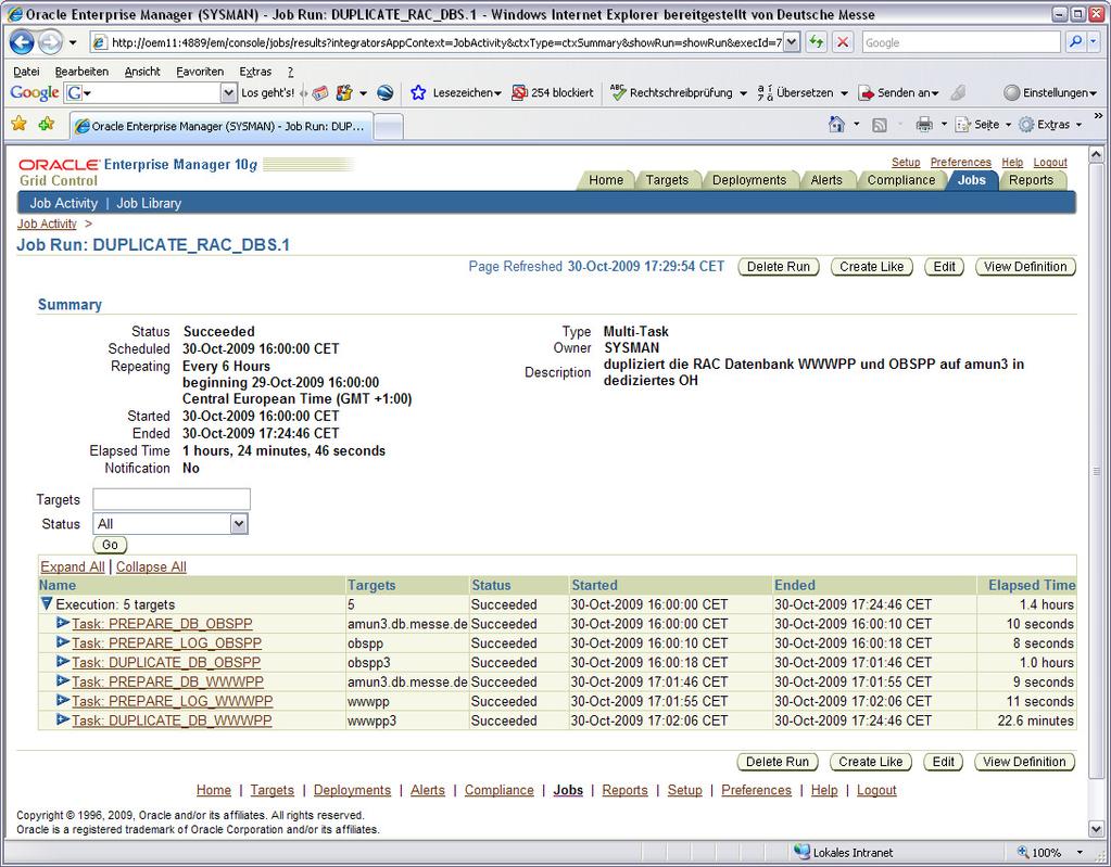 Scheduler in OEM GridControl Jobtyp RMAN Skript SQL OS Multitask Jobstatus