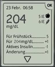 Verwendung von FreeStyle InsuLinx Berechnung und Anzeige einer Insulindosis für eine Mahlzeit im