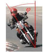 4. Motorrad: Ein Motorradfahrer will eine enge Kurve mit dem Radius 30m mit einer Geschwindigkeit von 36 km/h durchfahren. Dazu muss er sich in die Kurve legen (siehe Bild).