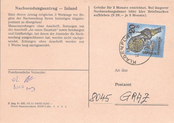 August 1997 bei Briefen gestaltete, ob diese 7-Schilling-Regelung offiziell war und ob es andererseits 8-öS-Briefe mit Sondertarif -Stempeln überhaupt gibt.