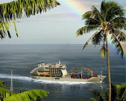 Die Aranui 5 ist ein komfortables Frachtschiff. Die Route führt Sie auf einer 14-tägigen Abenteuer- Kreuzfahrt durch das Archipel der Marquesas, Tuamotu- und Gesellschaft Inseln.