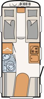 Dethleffs C`GO 475 EL mit Einzelbetten vorne und mit Sitzgruppe hinten Liegefläche Bug 2 x Einzelbett ca. 200x85cm oder ca.