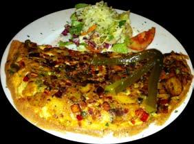 (omelette with fried potatos and bacon) with