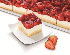 Erdbeer-Joghurt-Sahne-Schnitte Artikel-Nummer: 65908 1350 g / Stück, in 12 Portionen vorgeschnitten, ca. 9,5 x 4,6 x 4,2 cm Fruchtig und lecker!