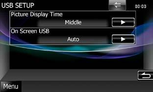 Funktionen für CD/Audio und AV-Dateien/iPod/App USB-Einstellungen Der unten angegebene Screenshot gilt für ein USB-Gerät. Jedoch ähneln sich die Einstellungselemente der USB-Einstellung.