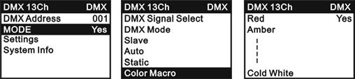 Einstellen des Farbmakromodus (Color Macro) Durch drücken der MODE-Taste gelangen Sie in das Auswahlmenü der Systemeinstellungen.