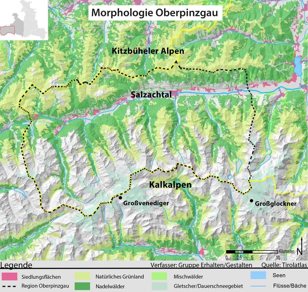02 NATURRAUM, UMWELT UND LANDSCHAFT Naturräumliche Gegebenheiten & Landschaftsbild Der Oberpinzgau ist eine Region im Westen des österreichischen Bundeslandes Salzburg.