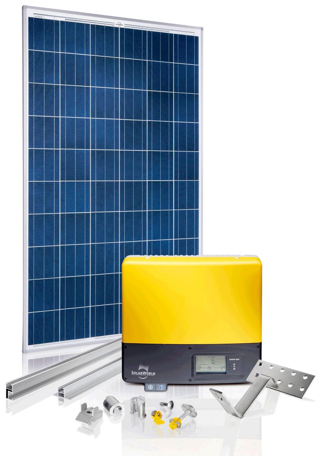 Bausätze SolarWorld Bausätze sind Komplettbausätze, in denen alle Komponenten enthalten sind, die zur Errichtung einer Solarstromanlage benötigt werden.