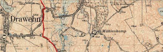 Abbildung 8: Meßtischblatt 2066 nordwestlicher Teil Kilometer östlich an Drawehn vorbei, was ein Bericht 66 von 1696 über die Grenzen zwischen Sydow einerseits und Karzenburg,