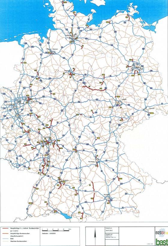 Abbildung 1: Von der LKW-Maut betroffenes Straßennetz (Autobahnen und weitere Straßen) 6.