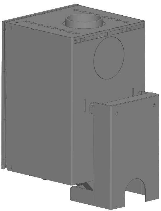 Installation / Anschluss an den Schornstein / Verbrennungsluft Montage des Kaminofens Wichtige Hinweise 2. Den Ofenkörper zu zweit in die Haken der Halterung einhängen (Abb. 5 und Abb. 6).