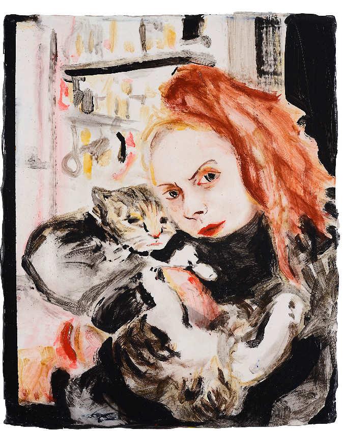 Maria mit Katze, Acryl auf
