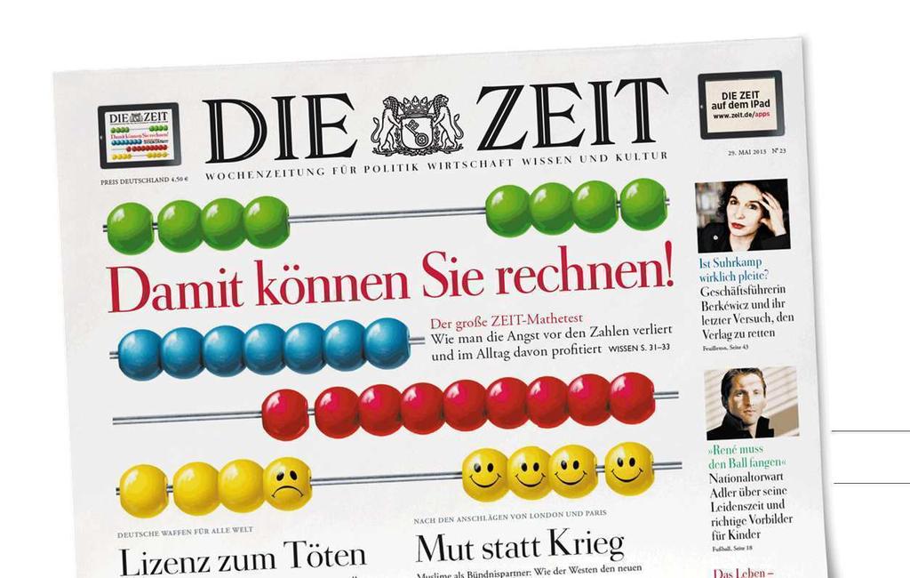 DIE ZEIT Fundierte Hintergrundberichte und konträre Sichtweisen: ls Deutschlands führende Wochenzeitung spiegelt DIE ZEIT mit ihren vielfältigen Themen das breite Interesse ihrer Leserschaft wider.